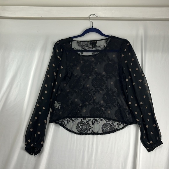 Ged London Polk Dot and Patterned Sheer Mesh-Lace Sheer Long-Sleeved Shirt - Picture 7 of 9